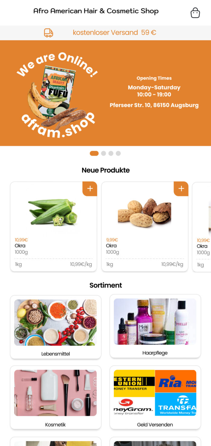 Afram.shop Website auf dem Smartphone