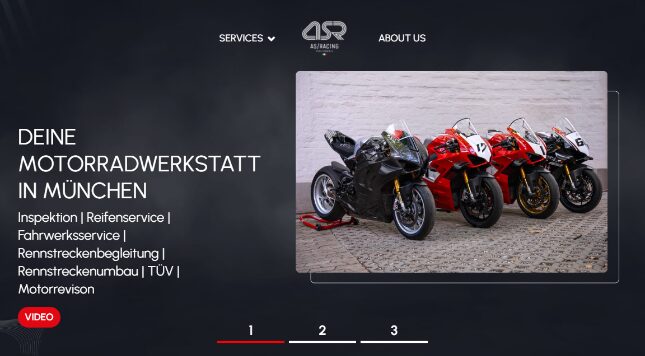 AS Racing München Website auf dem Desktop